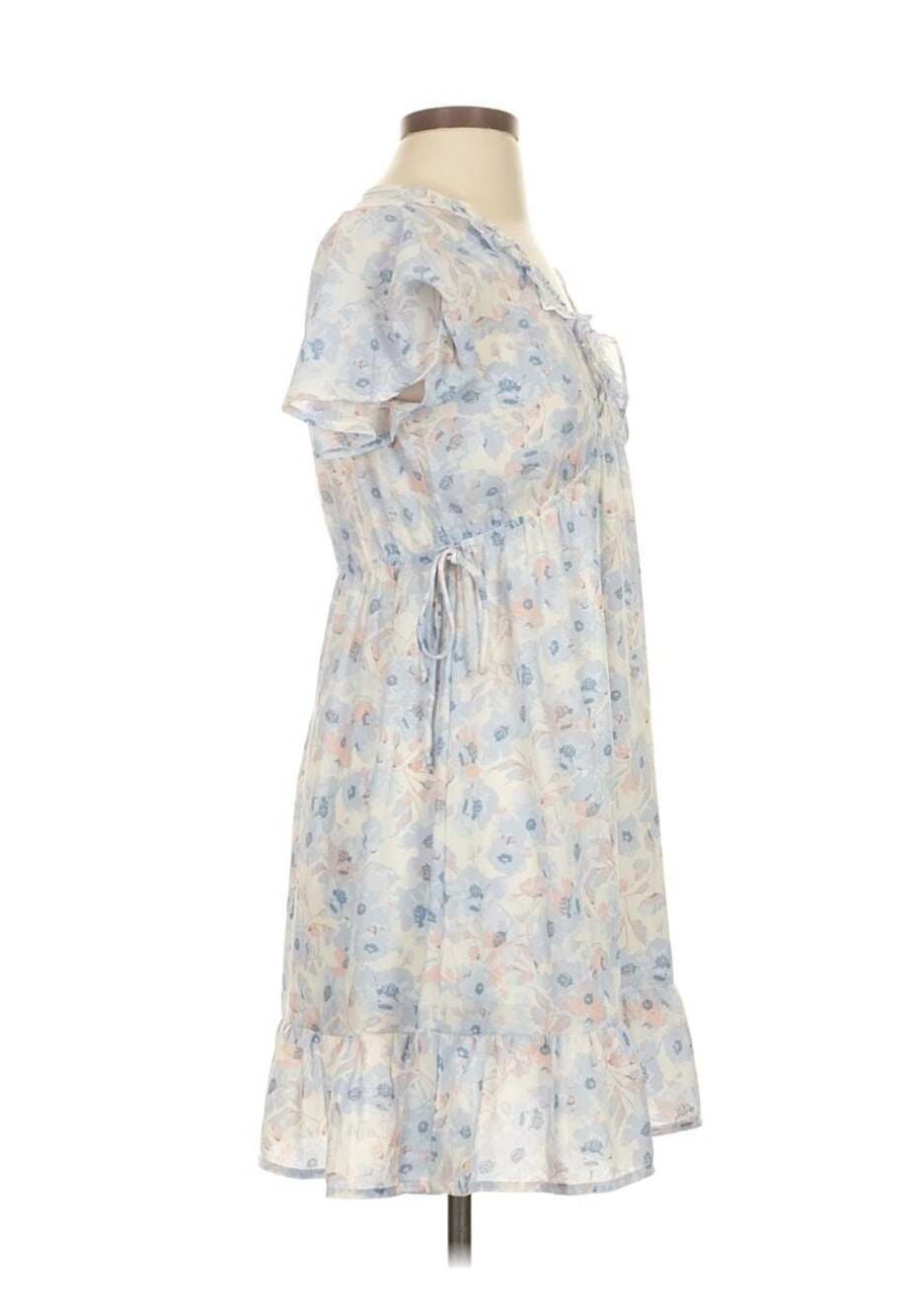 Women's Blue & White Floral Mini Dress + Smocked Size M - Picture 3 of 14